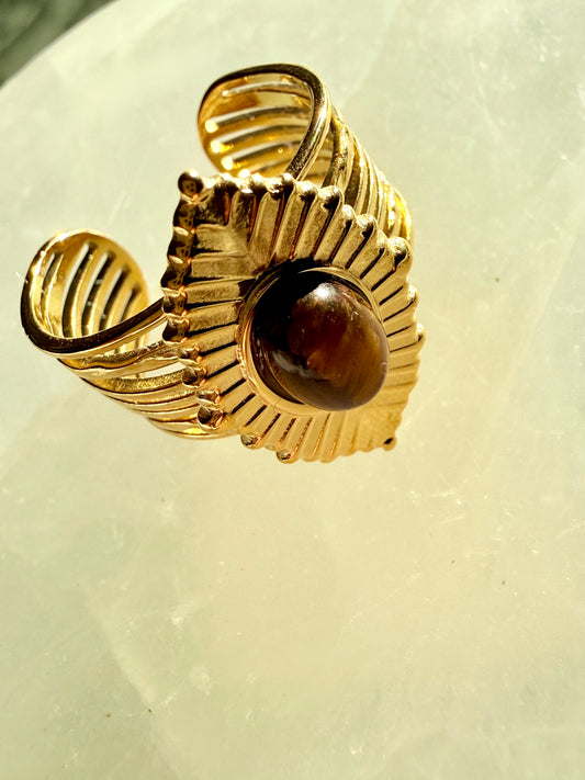 Tiger Eye Gold Plated Adjustable Ring