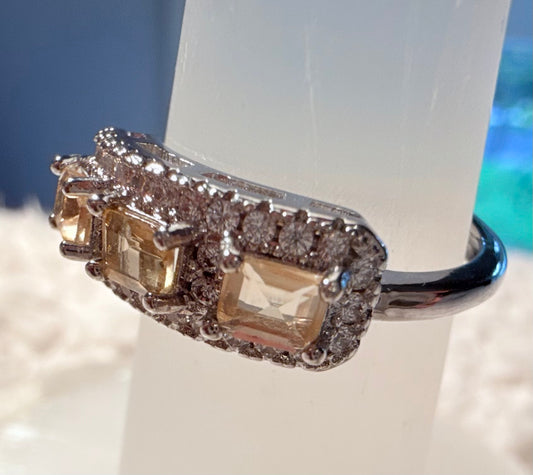 Gemstones and Zircons Silver Plated Rings, Opalite, Amethyst and Citrine