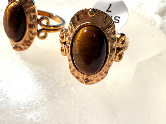 Rings Size 7 , Tiger Eye , Gold Plated, Waterproof
