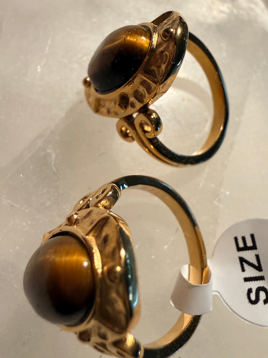 Rings Size 7 , Tiger Eye , Gold Plated, Waterproof