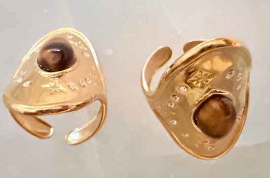 Long Natural Tiger Eye Rings Adjustable