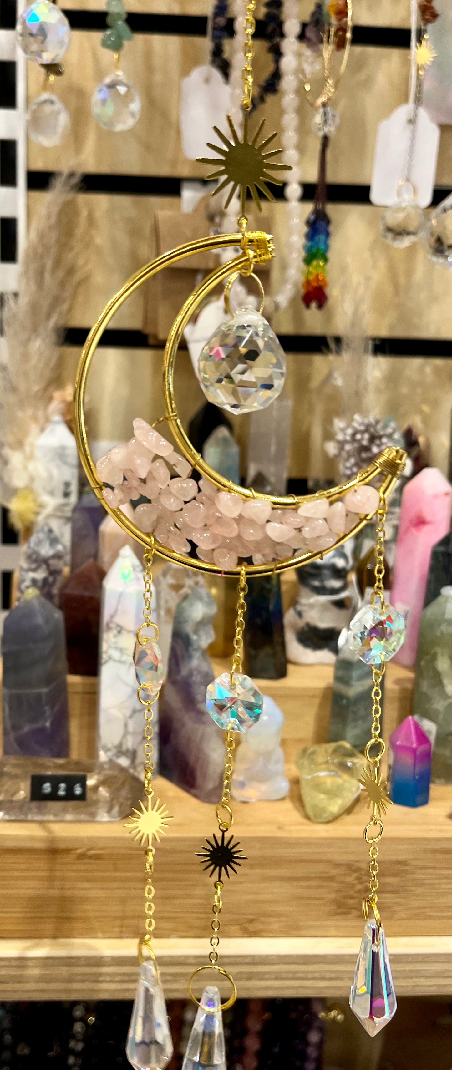 Moon sun-catcher Crystal Suncatcher Rose Quartz Unconditional Love