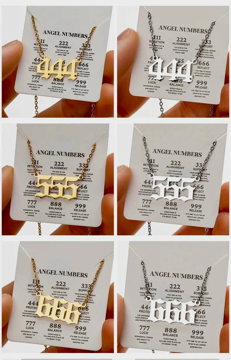 Angel Numbers Necklaces, Gold Plated 18K