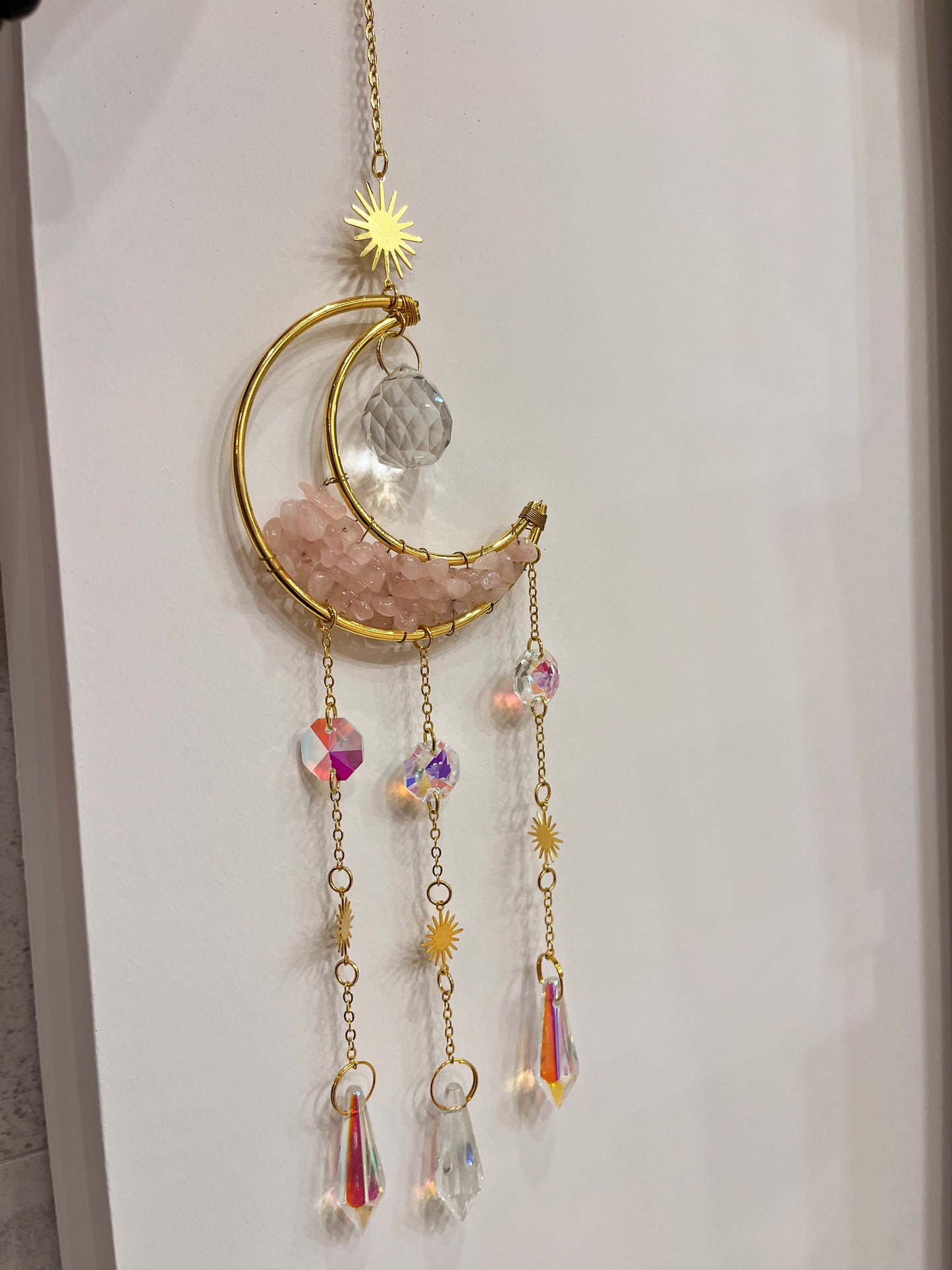 Moon sun-catcher Crystal Suncatcher Rose Quartz Unconditional Love