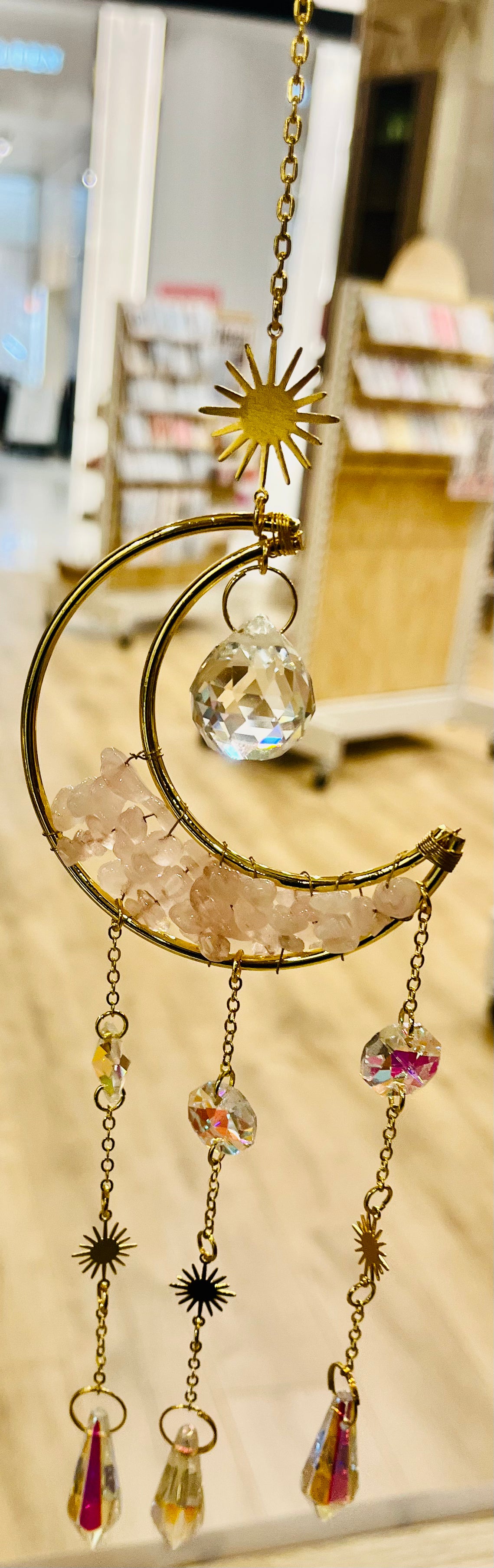Moon sun-catcher Crystal Suncatcher Rose Quartz Unconditional Love