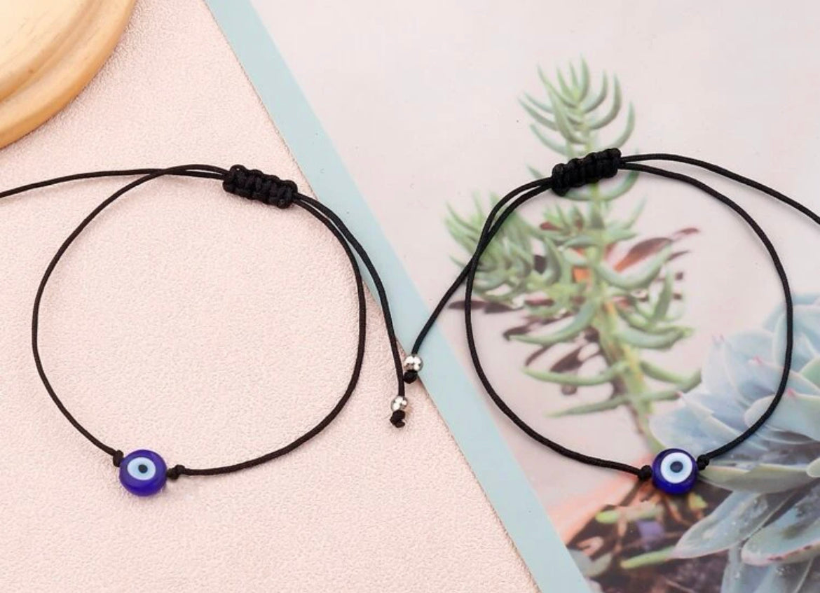 Set 2 Adjustable Evil Eye Bracelets