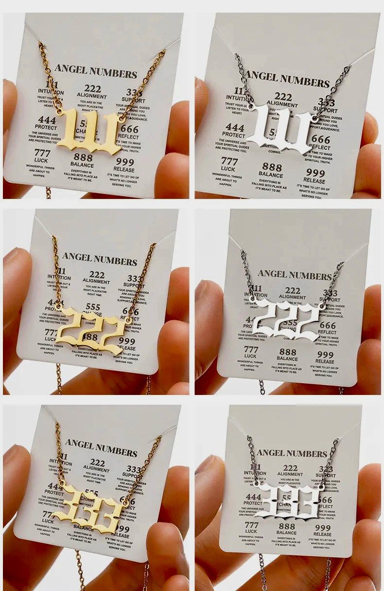 Angel Numbers Necklaces, Gold Plated 18K