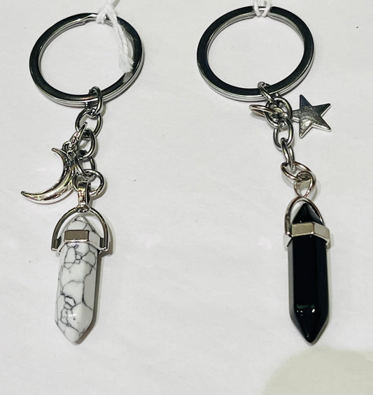 Howlite and obsidian Crystal keychains
