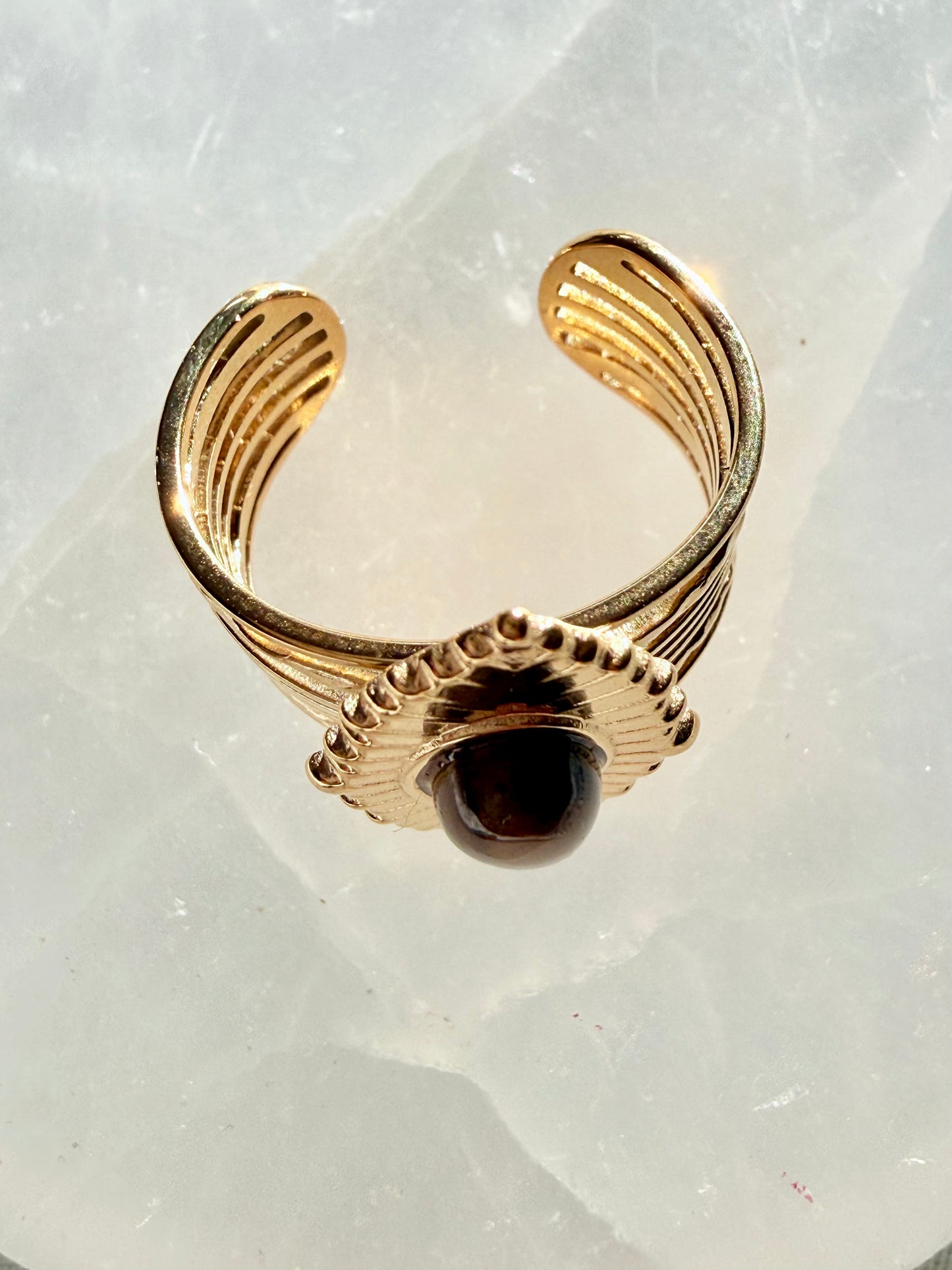 Tiger Eye Gold Plated Adjustable Ring