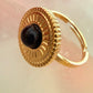 Black Obsidian 18k Gold Plated Adjustable Ring
