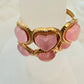 Pink Heart Cat Eye Stone Adjustable Gold-Plated Ring
