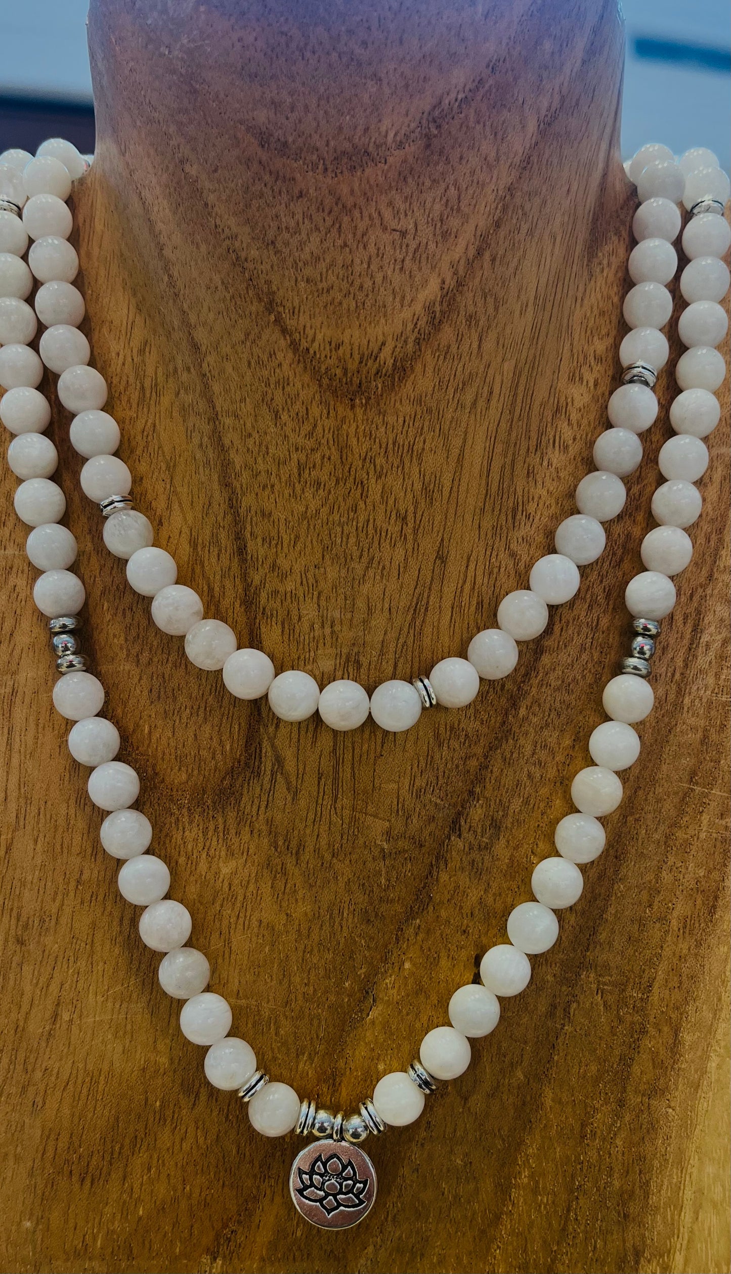 Natural Moonstone 8mm Mala Necklace 108 Beads