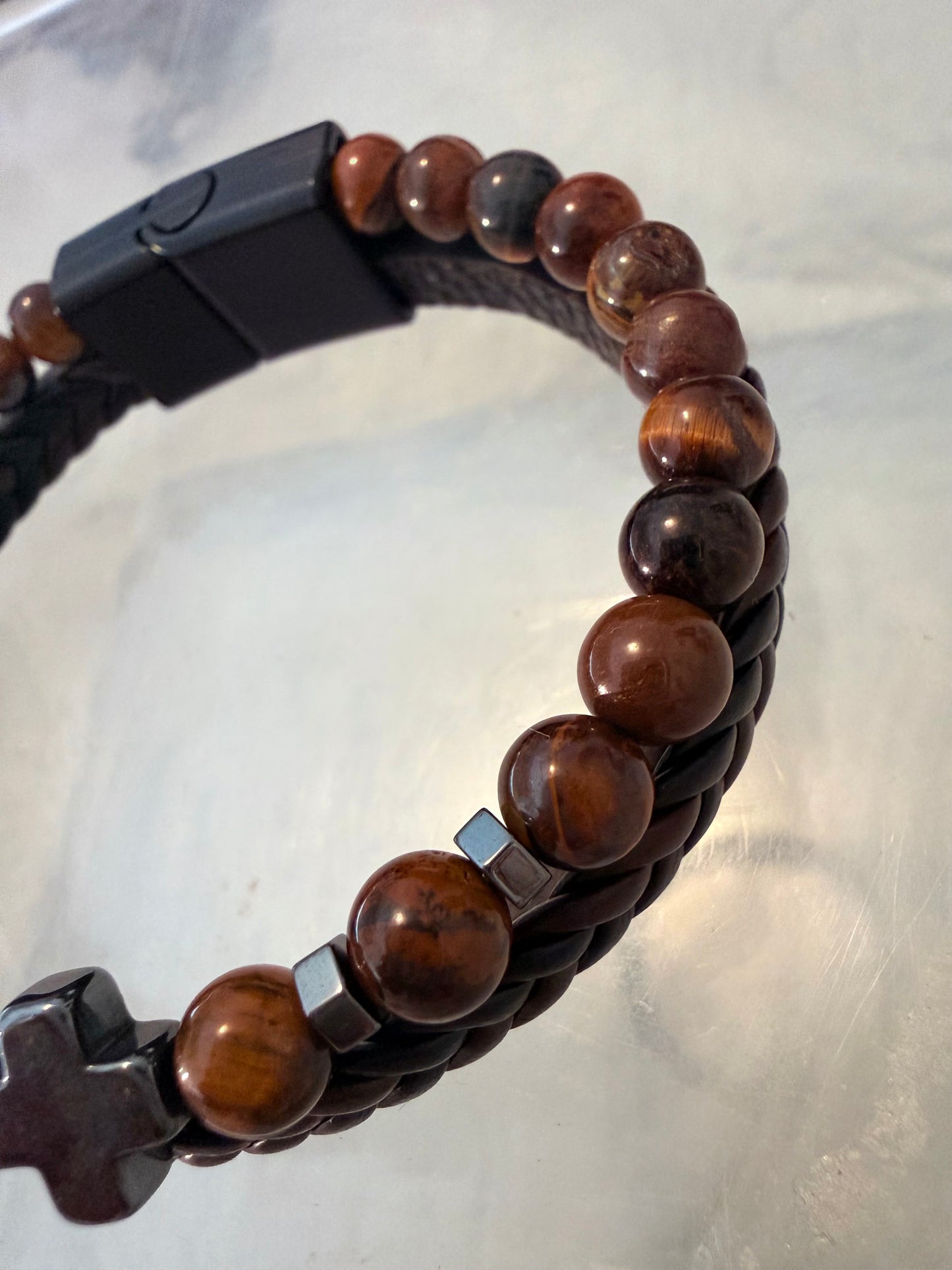 Tiger Eye, Hematite , Three Layers Leather Bracelets