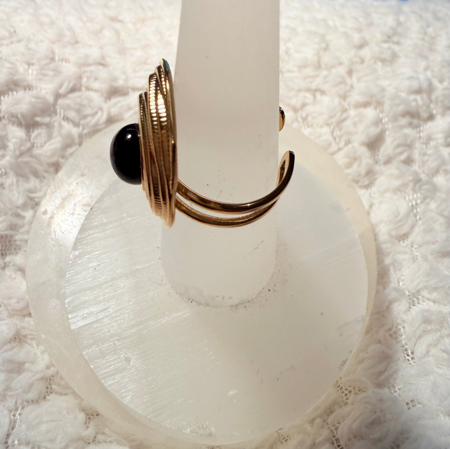 Obsidian Adjustable Gold Plated Waterproof Rings