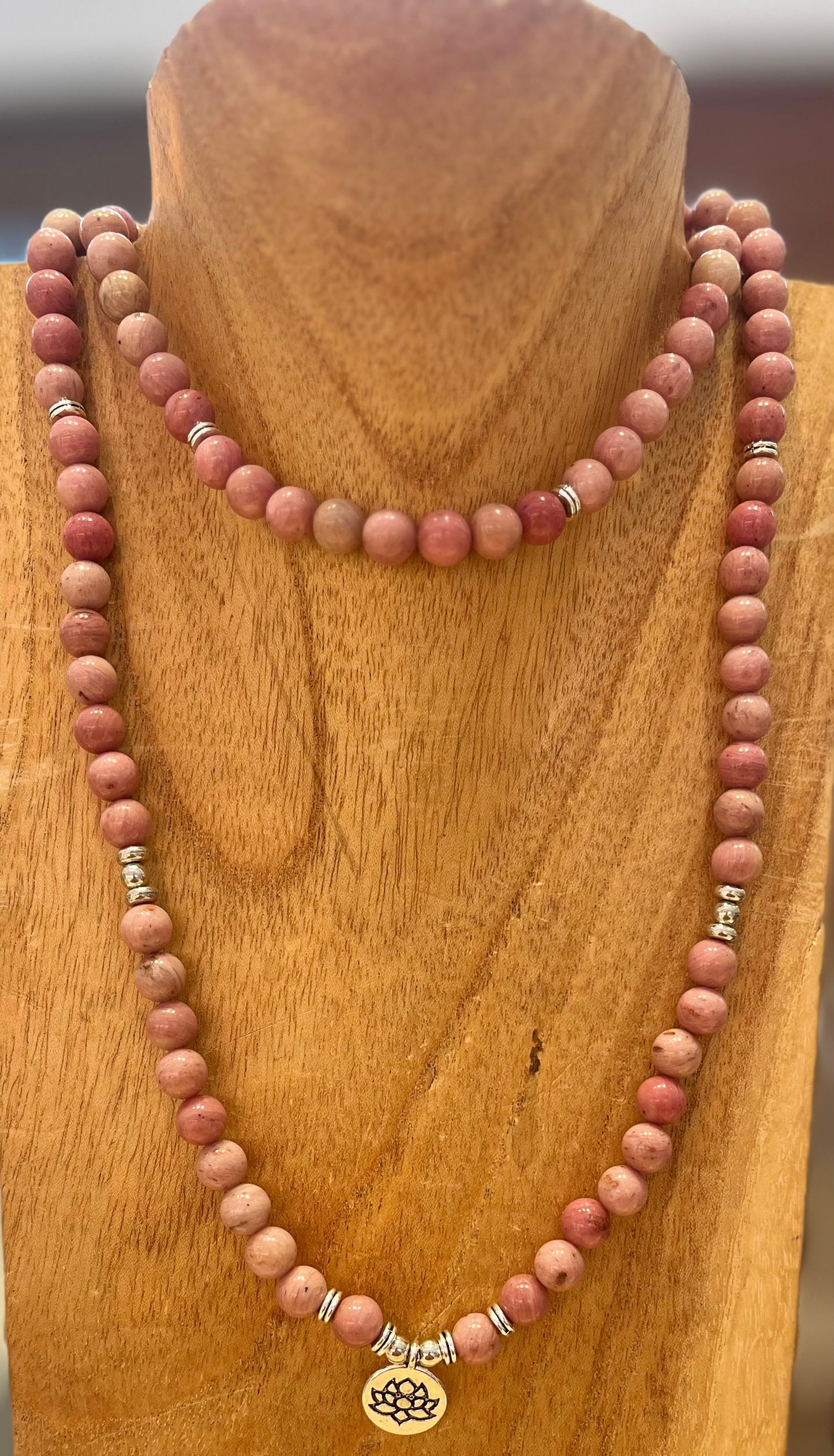 Rhodonite 8mm Mala 108 Beads