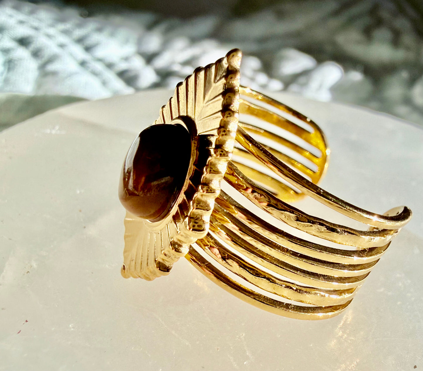 Tiger Eye Gold Plated Adjustable Ring