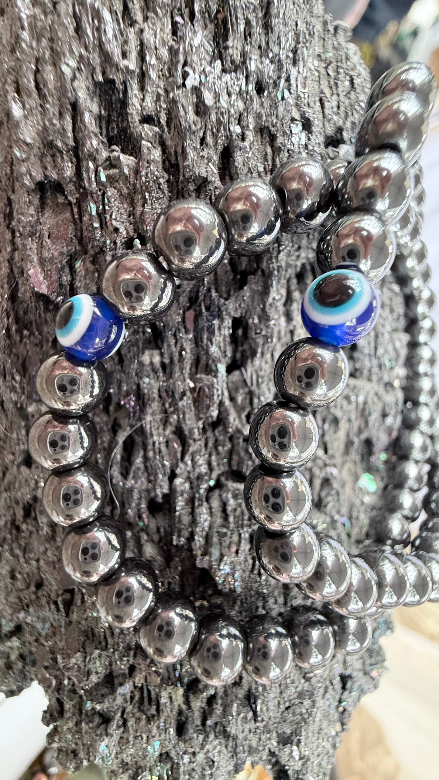 Hematite & Evil Eye Handmade Bracelet