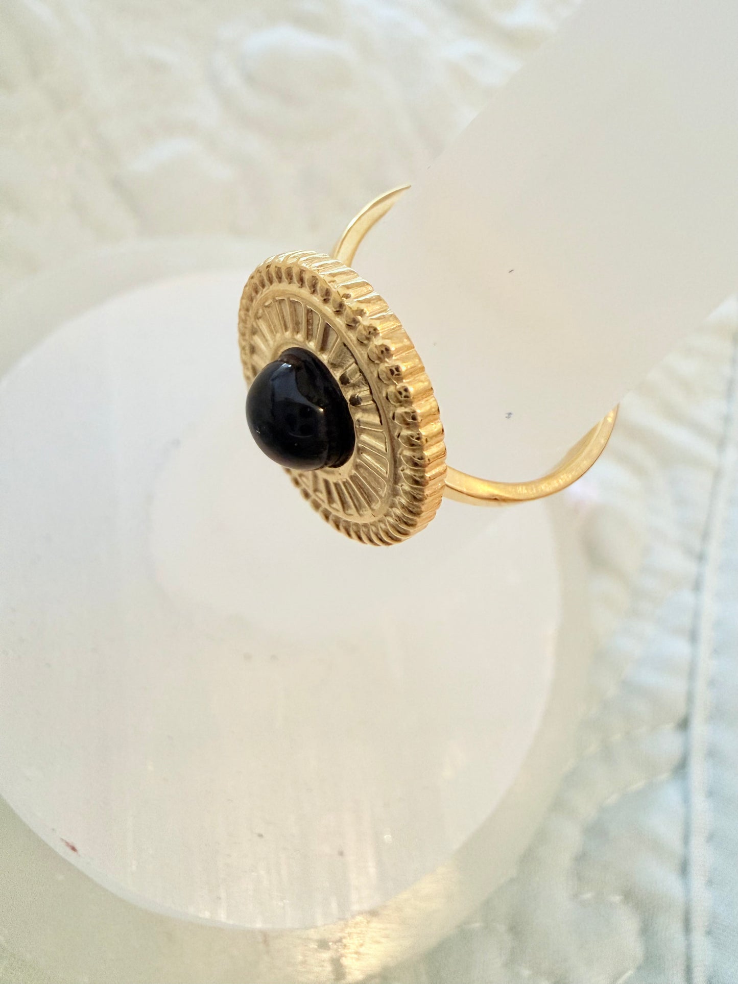 Black Obsidian 18k Gold Plated Adjustable Ring