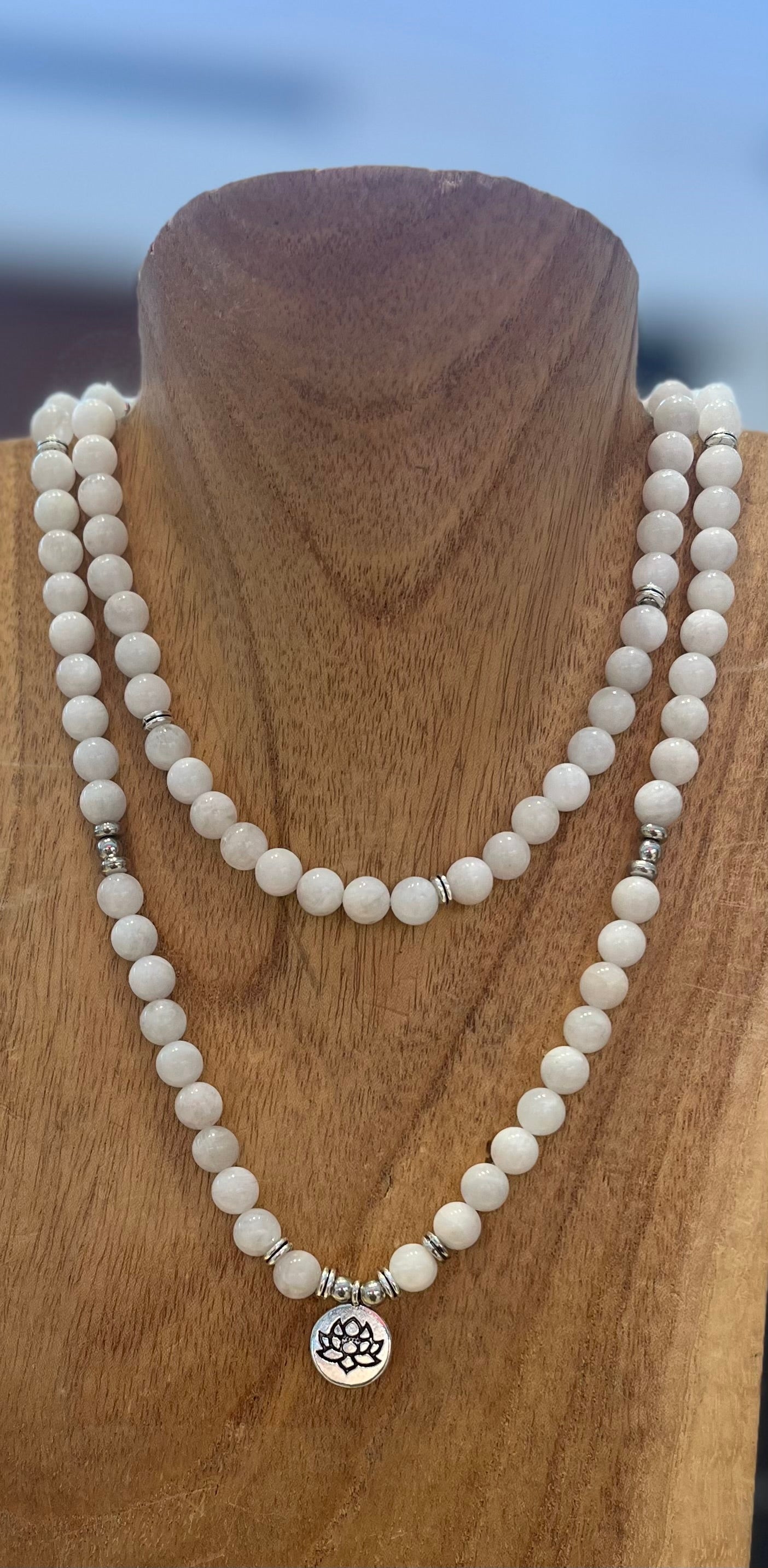 Natural Moonstone 8mm Mala Necklace 108 Beads