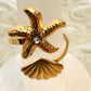 Star,  Shell and a Zircon Gold Plated waterproof Adjustable Ring