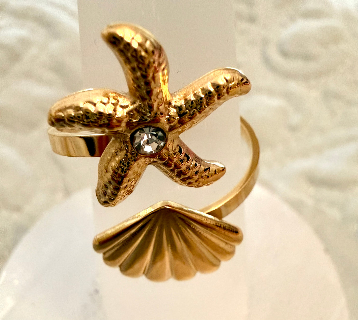 Star,  Shell and a Zircon Gold Plated waterproof Adjustable Ring