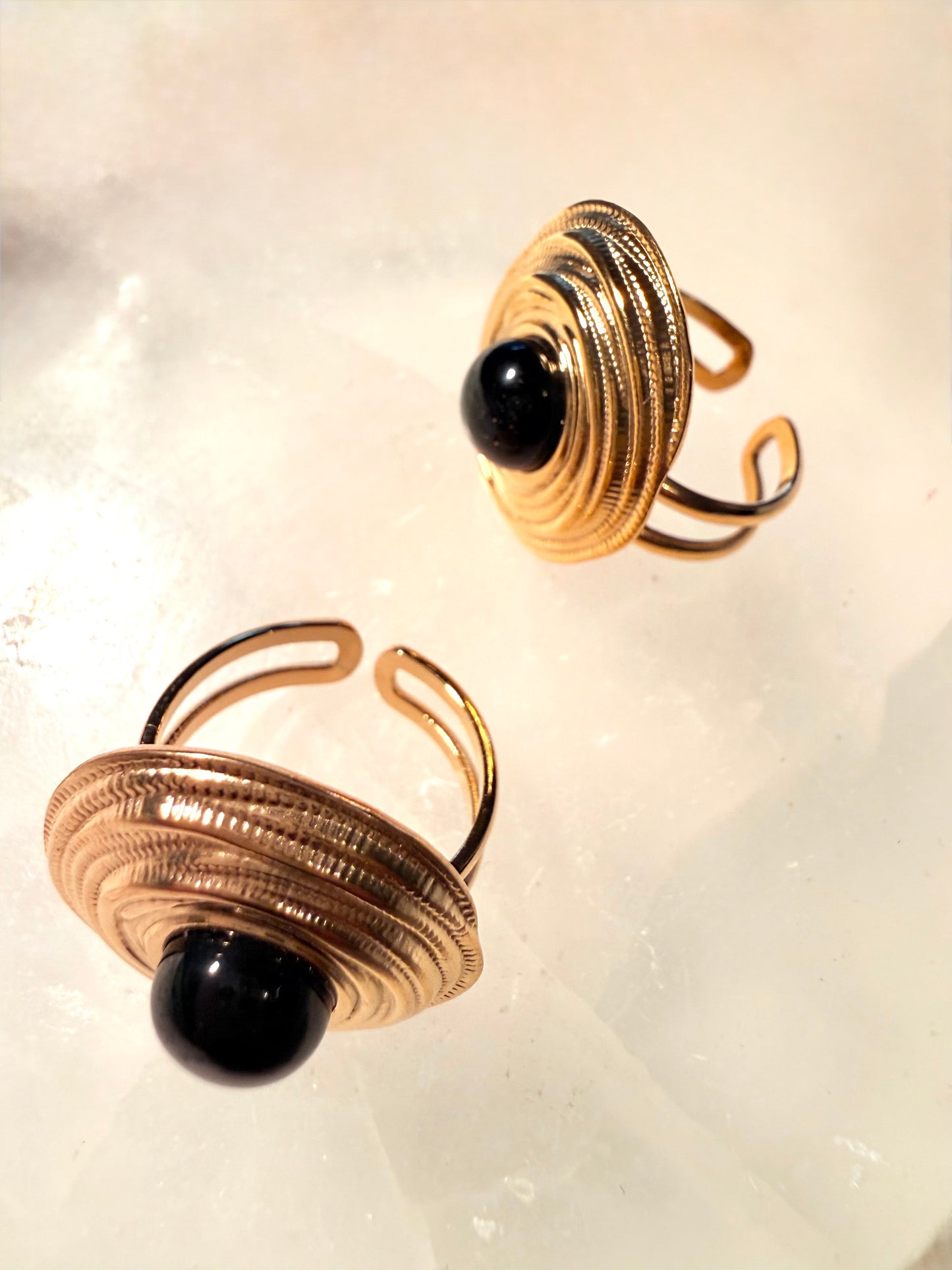 Obsidian Adjustable Gold Plated Waterproof Rings