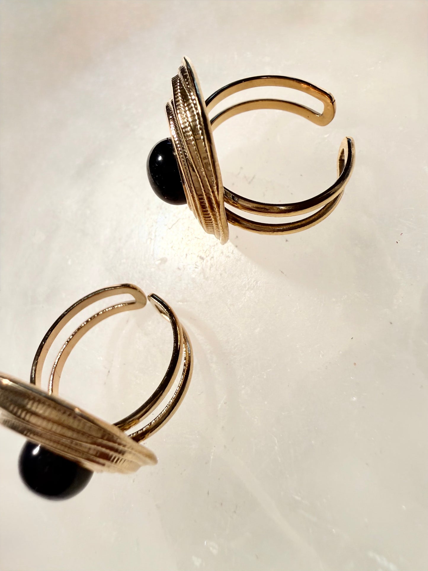 Obsidian Adjustable Gold Plated Waterproof Rings
