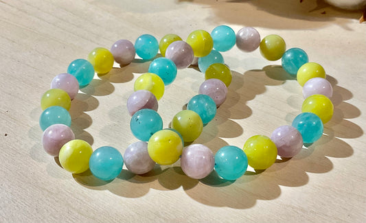 Three Gemstones Bracelets, Kunzite, Jade and Amazonite, 10mm