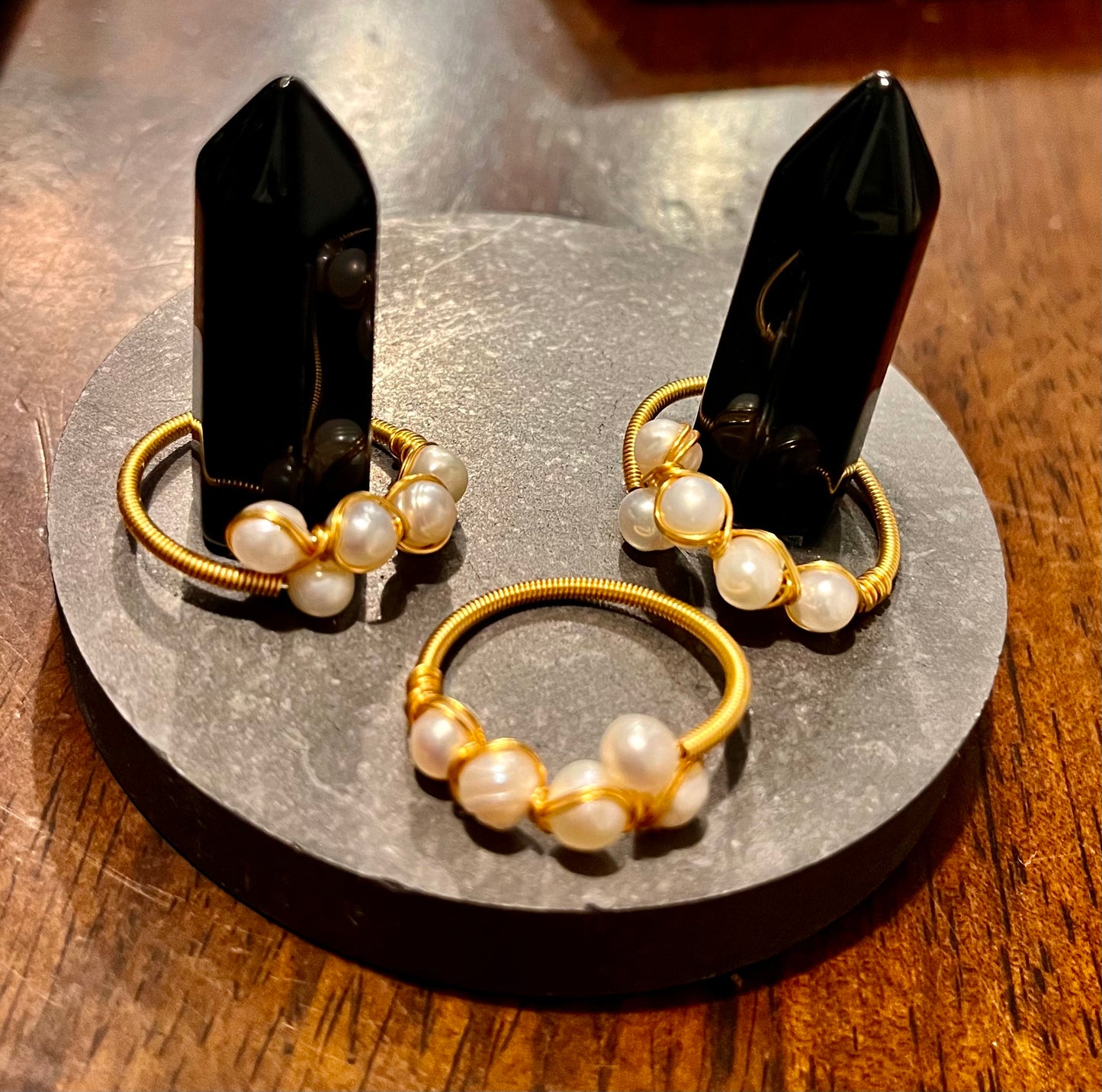 Natural Pearl and Gold Plated Adjustable Rings