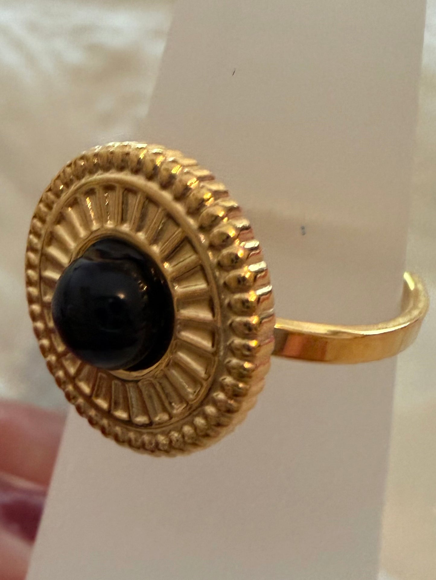 Black Obsidian 18k Gold Plated Adjustable Ring