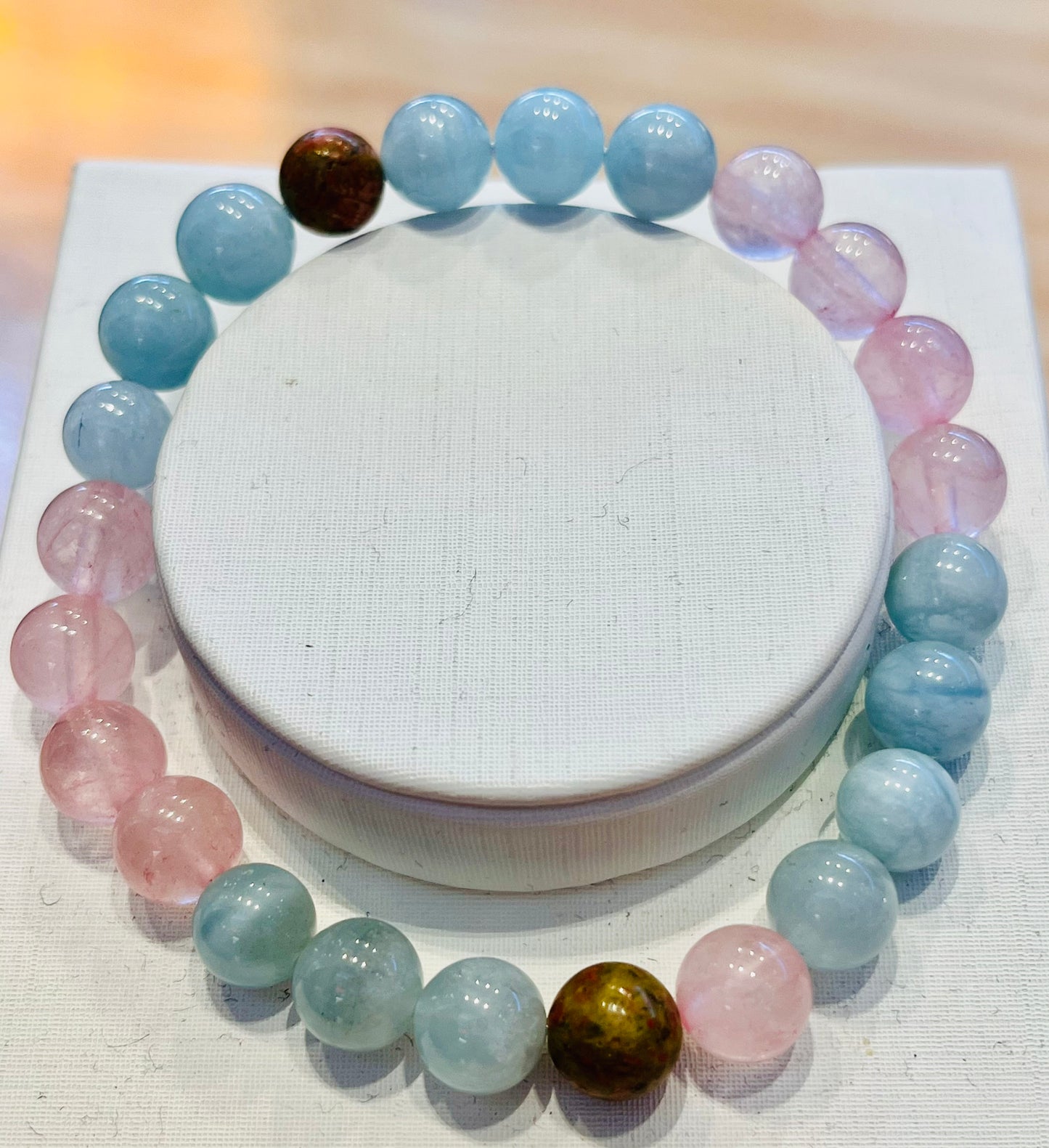 Rose Quartz, Aquamarine and Unakite Fertility 8mm Bracelet