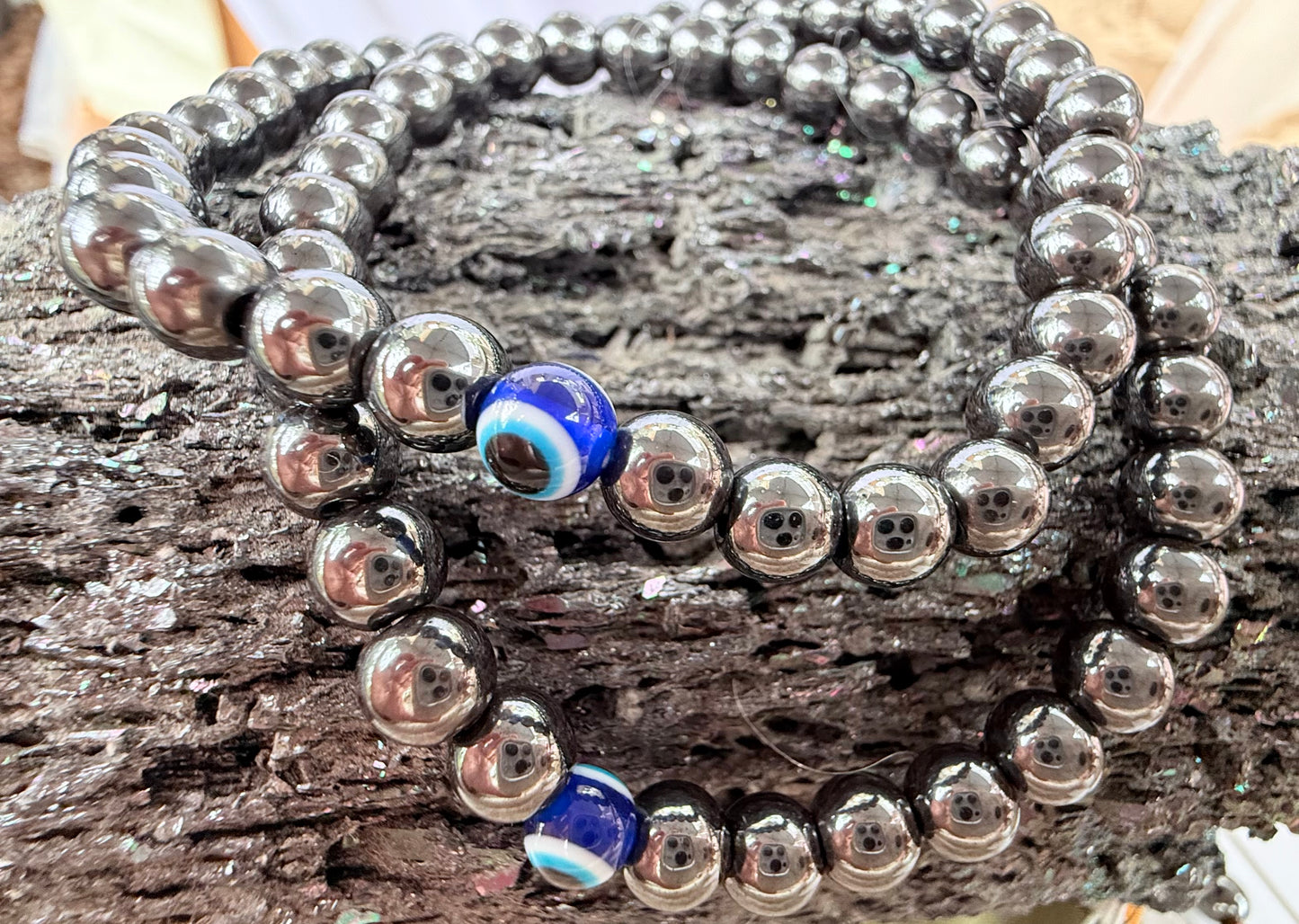 Hematite & Evil Eye Handmade Bracelet