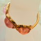 Pink Heart Cat Eye Stone Adjustable Gold-Plated Ring