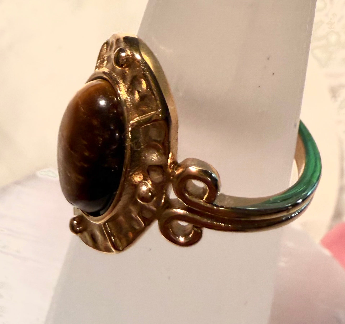 Rings Size 7 , Tiger Eye , Gold Plated, Waterproof
