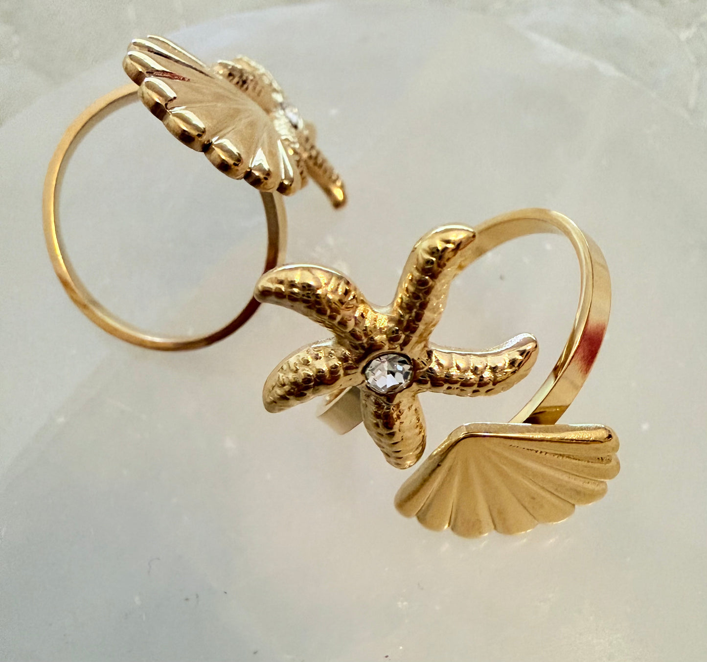 Star,  Shell and a Zircon Gold Plated waterproof Adjustable Ring