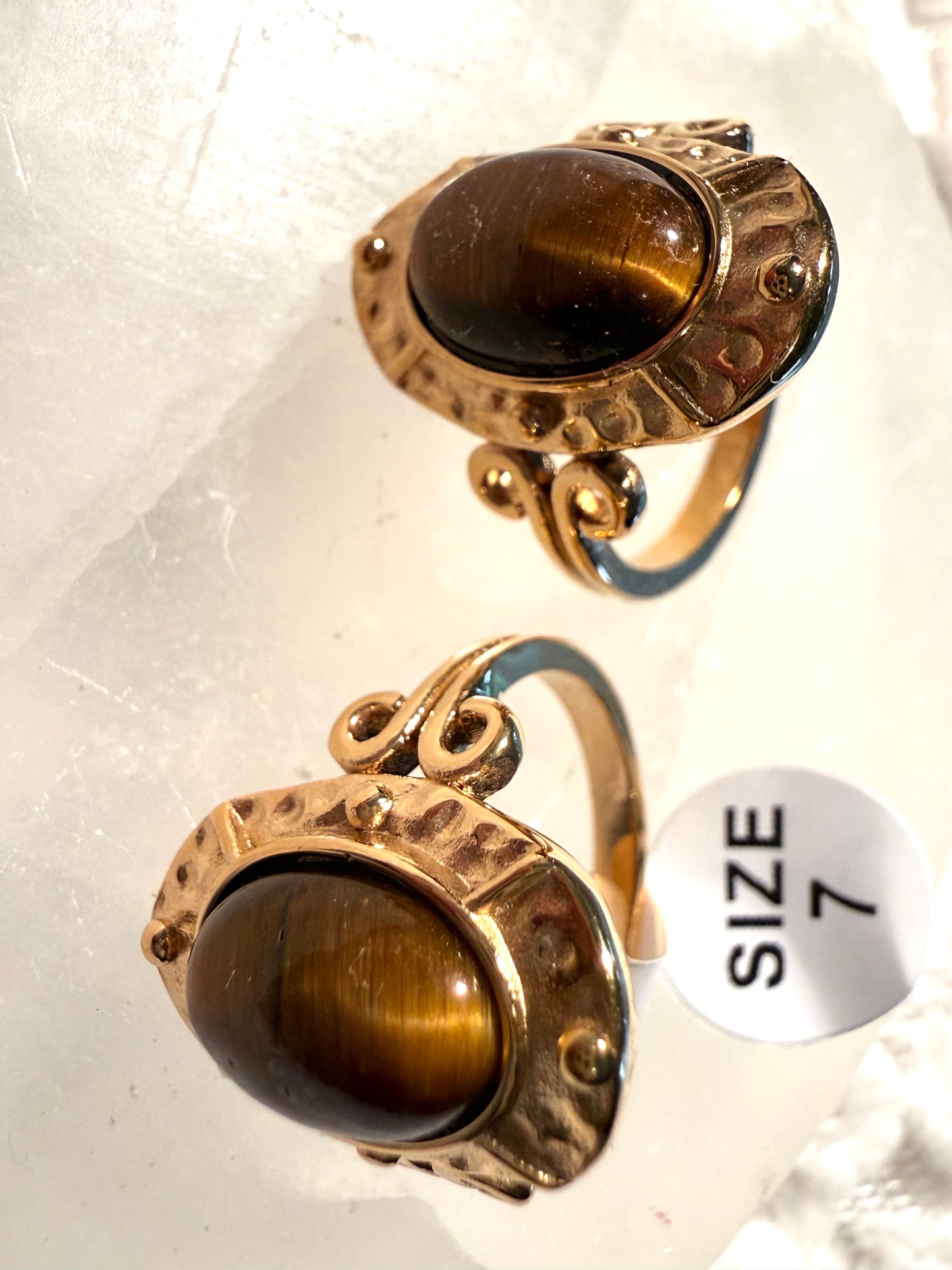 Rings Size 7 , Tiger Eye , Gold Plated, Waterproof