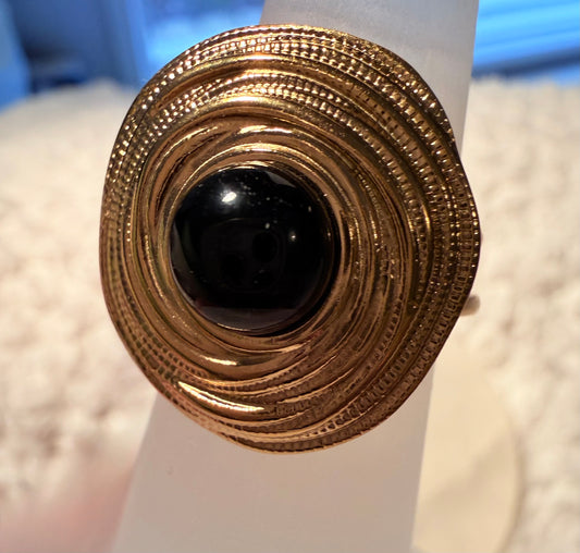 Obsidian Adjustable Gold Plated Waterproof Rings