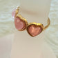 Pink Heart Cat Eye Stone Adjustable Gold-Plated Ring