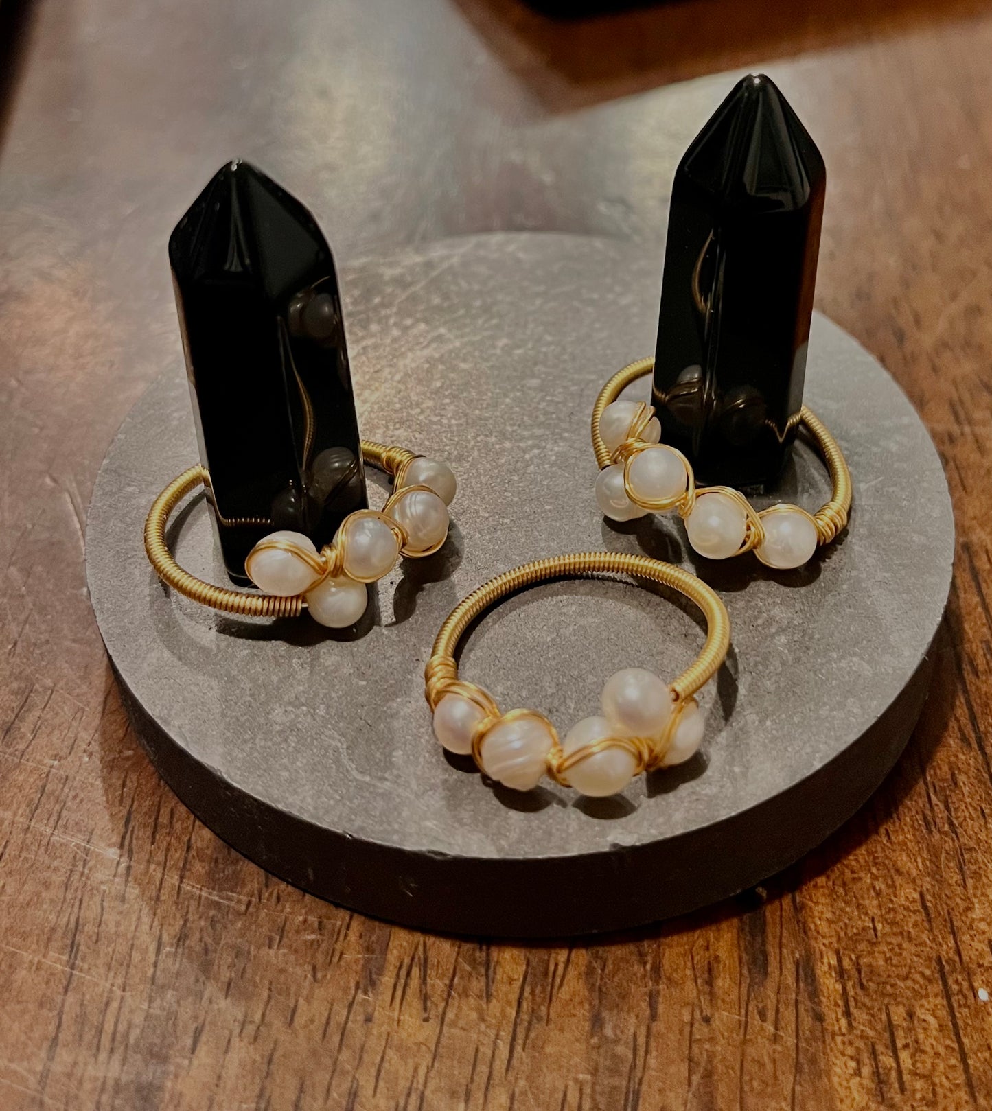 Natural Pearl and Gold Plated Adjustable Rings