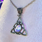 Mystic Trinity Knot Necklace with Iridescent Stone – Adjustable 60cm Chain