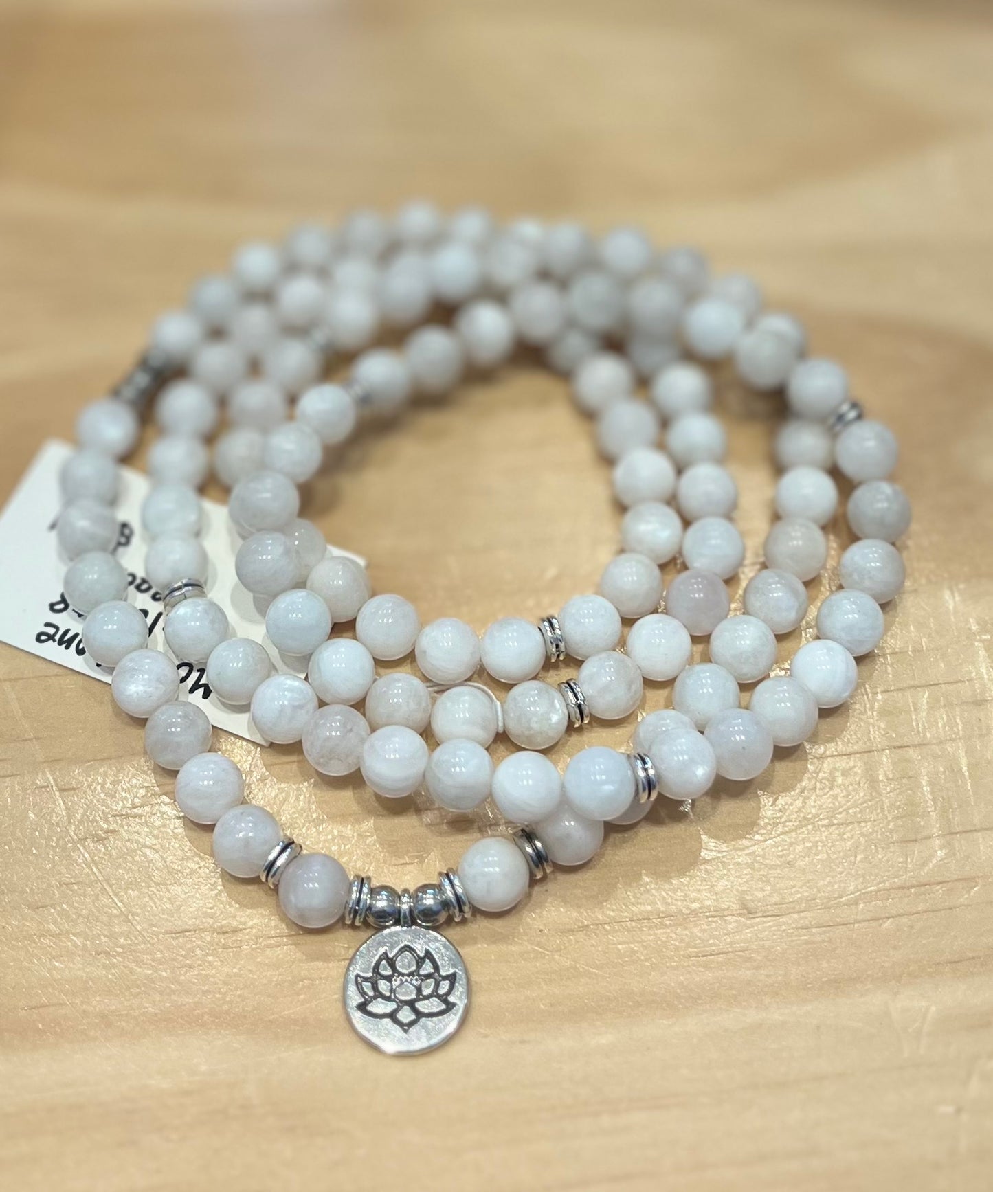 Natural Moonstone 8mm Mala Necklace 108 Beads