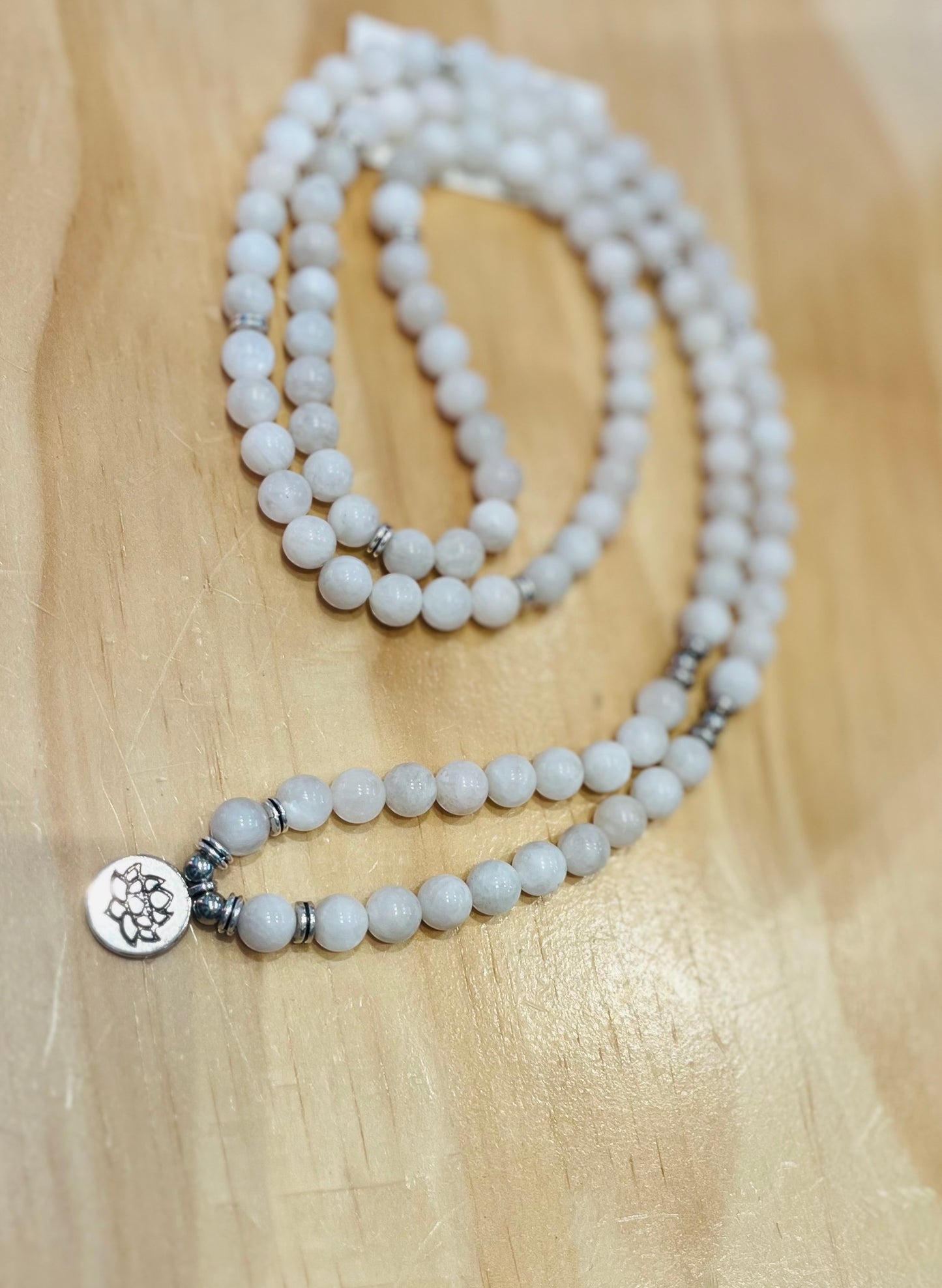 Natural Moonstone 8mm Mala Necklace 108 Beads