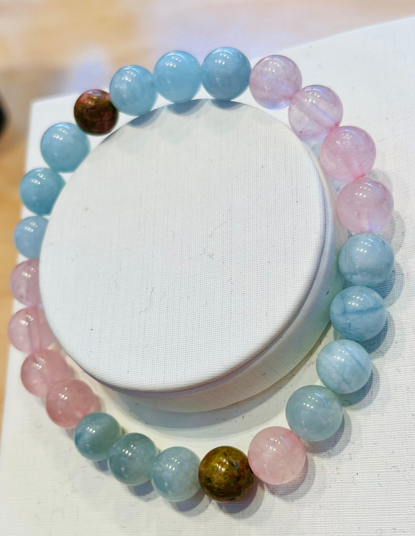 Rose Quartz, Aquamarine and Unakite Fertility 8mm Bracelet