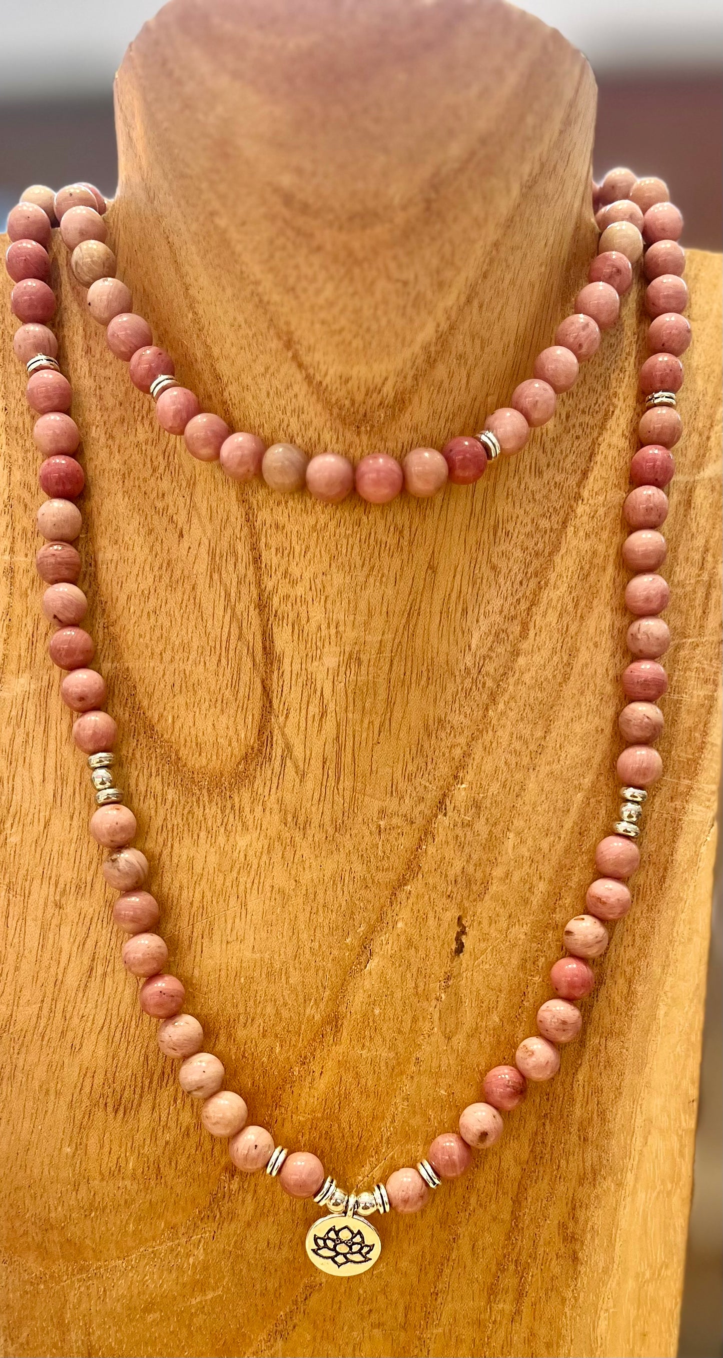 Rhodonite 8mm Mala 108 Beads