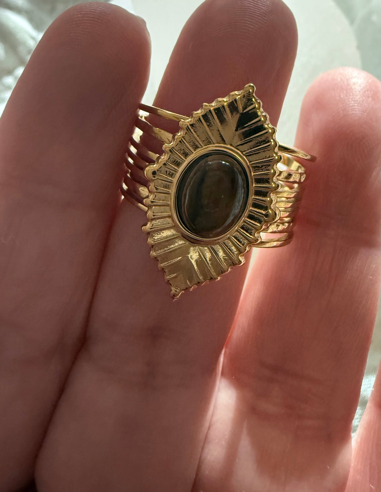 Tiger Eye Gold Plated Adjustable Ring