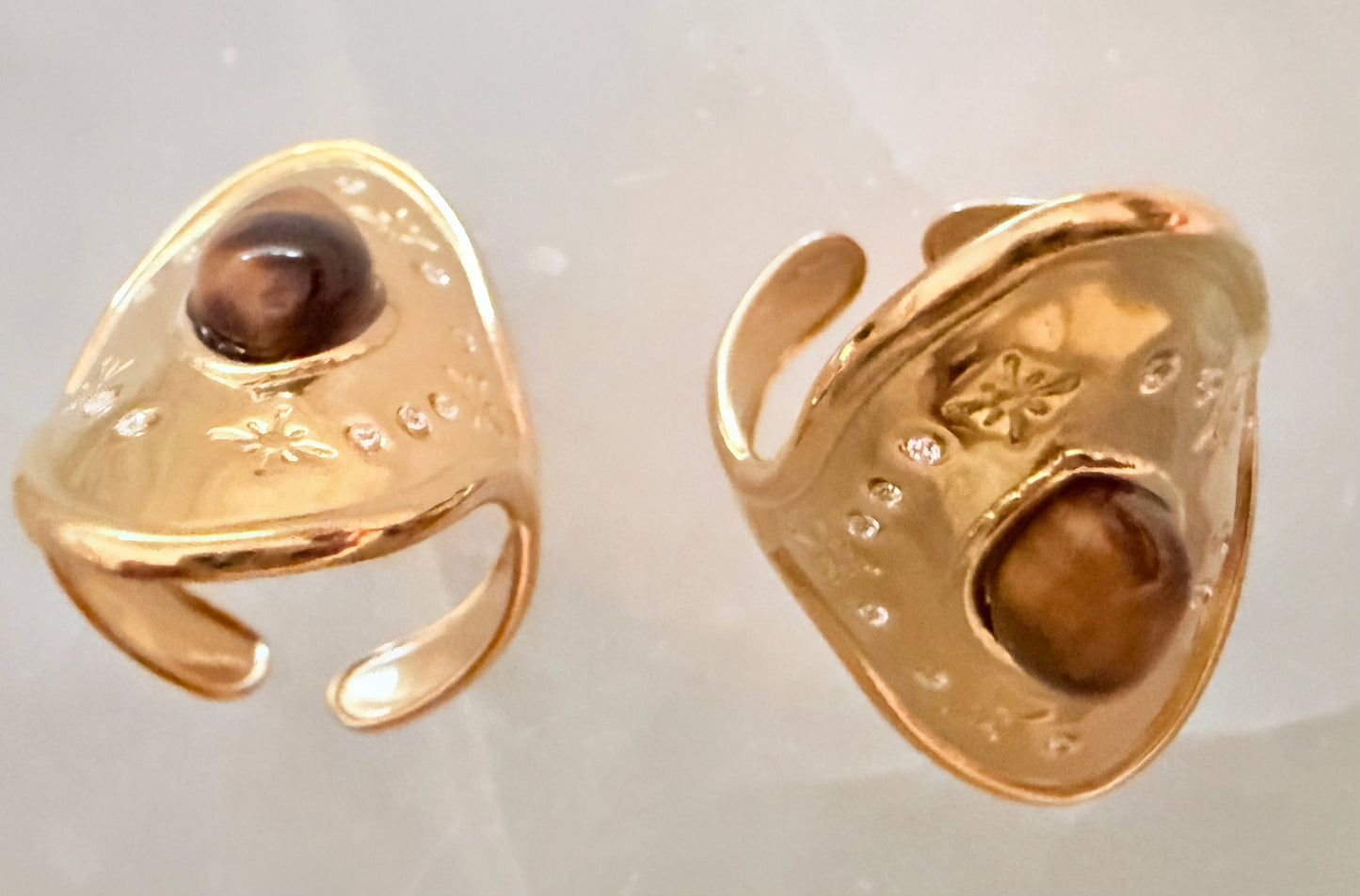 Long Natural Tiger Eye Rings Adjustable