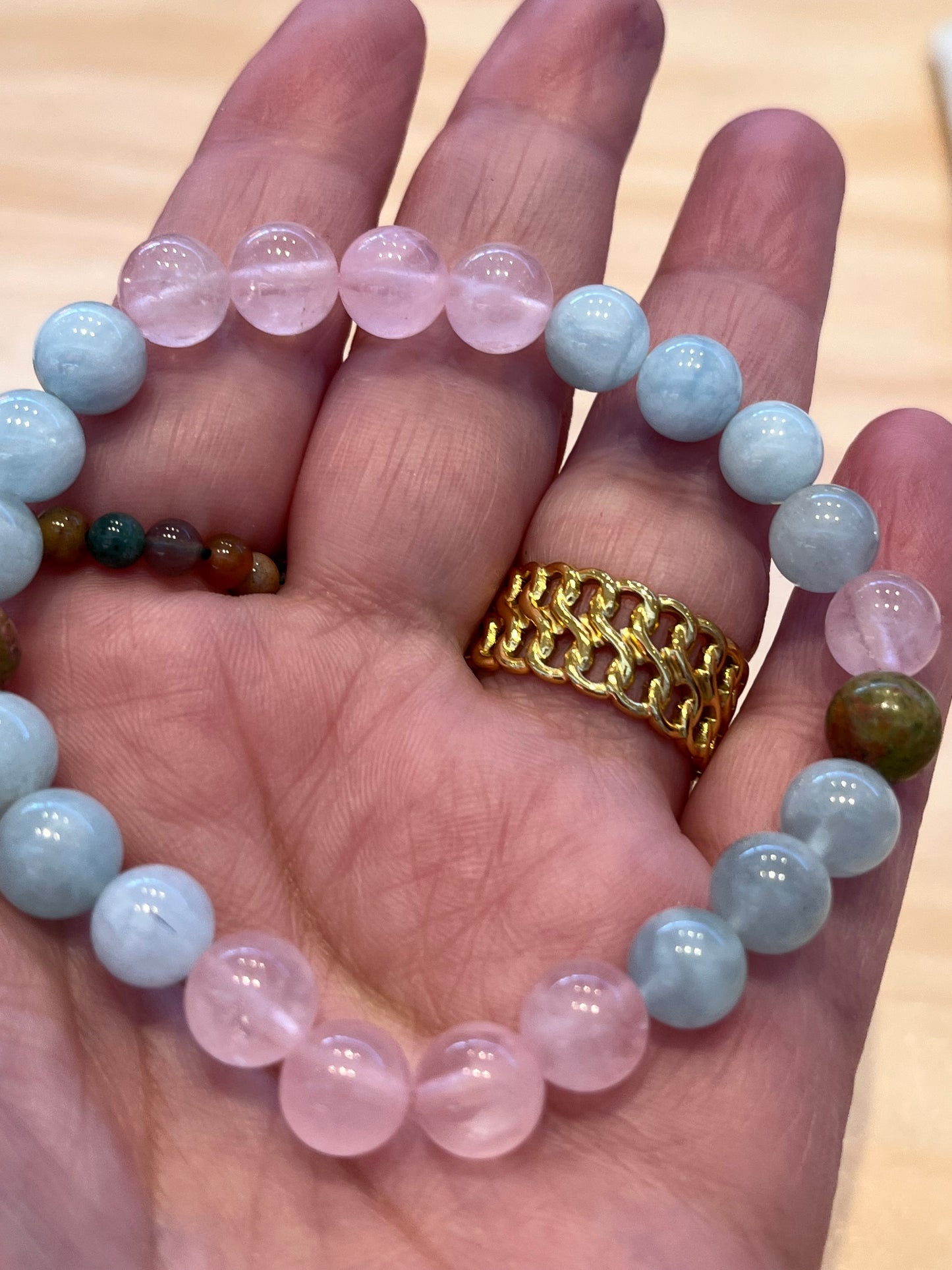 Rose Quartz, Aquamarine and Unakite Fertility 8mm Bracelet