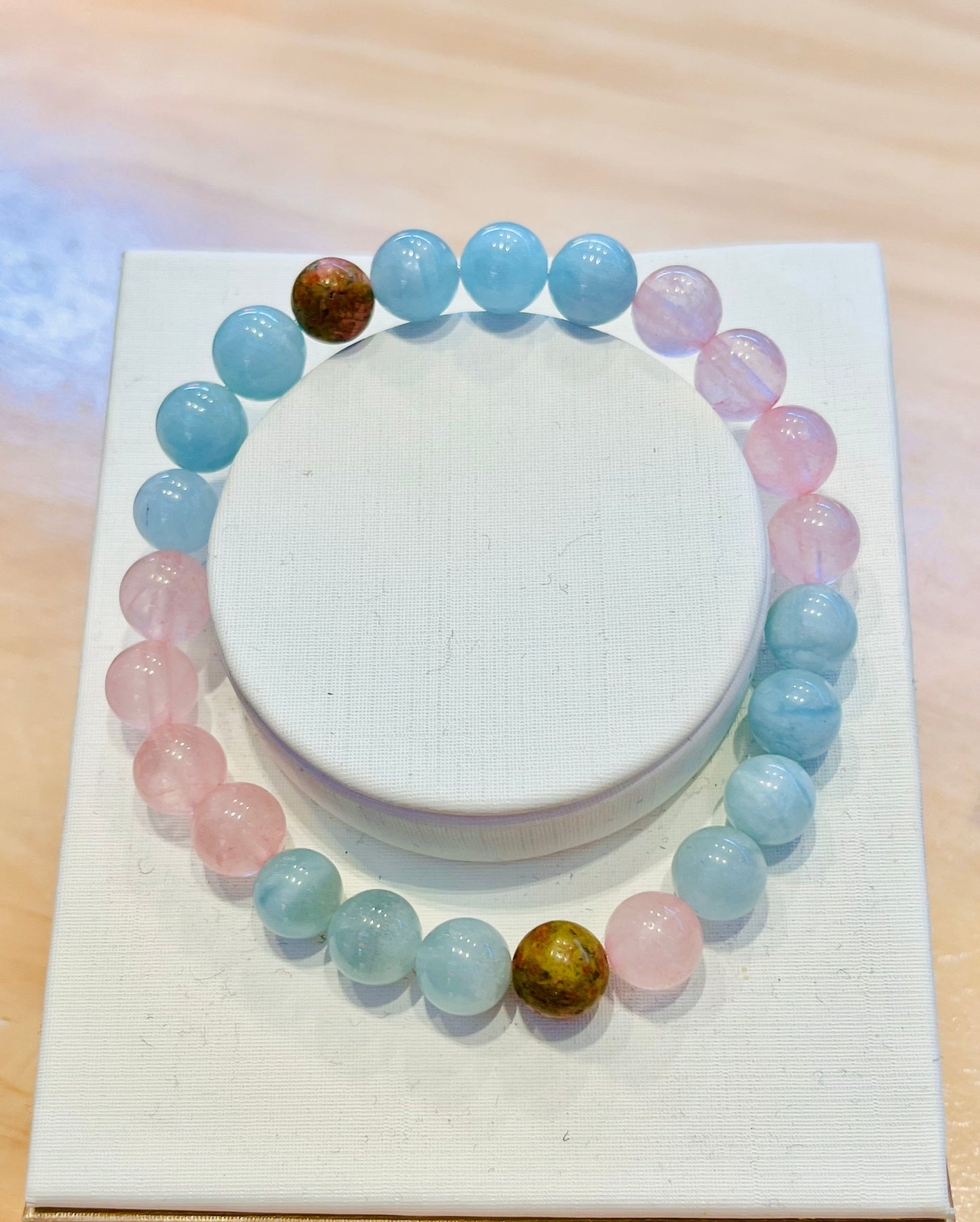 Rose Quartz, Aquamarine and Unakite Fertility 8mm Bracelet