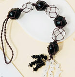 ✨ Black Tourmaline & Clear Quartz Hanging Ornament – Rough Stone with Chip Tassel | Reiki Healing, Energy Balance, Yoga & Home Decor