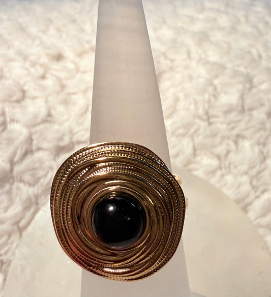 Obsidian Adjustable Gold Plated Waterproof Rings